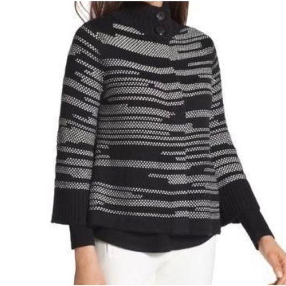 Chico's Cropped Dotted Kendra Cardigan Sweater -size2/ large - Black -570159100